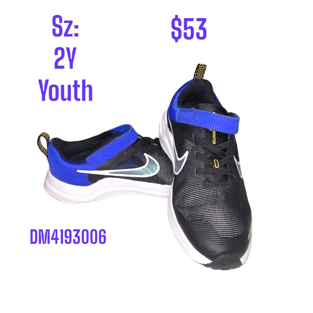Nike Downshifter 12 NN (PSV) Sz 2Y Black and Blue Sneaker / Shoe /  Youth